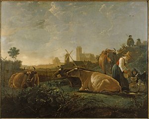 Laitière et bétail près de Dordrecht ... (peinture sur toile) - Aelbert Cuyp