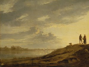 Coucher de soleil sur une rivière, années 1650