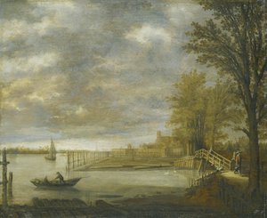 Vue de Dordrecht depuis le sud, au premier plan les parcs à bois - Aelbert Cuyp