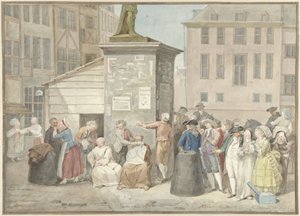 Place avec des moines et des nonnes pendant la révolution en Belgique, 20 octobre 1787 - Aert Schouman (signed by artist)