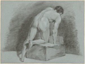 Nu masculin, penché en avant, vu de dos - Aert Schouman