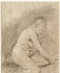 Femme nue agenouillée avec les bras étendus