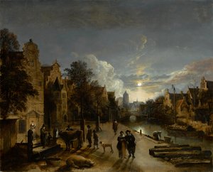 Scène de canal au clair de lune, vers les années 1660