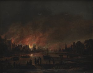Incendie dans un village la nuit - Aert van der Neer