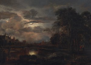 Paysage au clair de lune avec pont