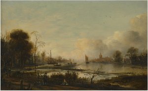 Paysage fluvial avec figures - Aert van der Neer