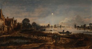 Vue de rivière au clair de lune, vers 1640-50
