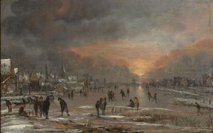Sports sur une rivière gelée, c.1660 - Aert van der Neer