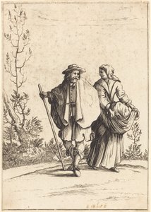Couple de mendiants, avec paysage en arrière-plan - After Jacques Callot