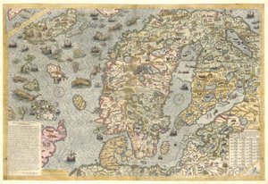Reproduction fidèle de la Carta marina (une carte murale de la Scandinavie par Olaus Magnus publiée en 1539) - After Olaus Magnus