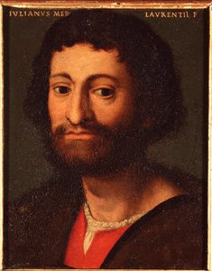 Portrait de Julien de Médicis (1478-1516) (Giuliano de Medici) Duc de Nemours. Peinture par Allori Angelo di Cosimo dit Bronzino (1503-1572) - 16e siècle. Palais Medici-Riccardi, Florence - Agnolo Bronzino