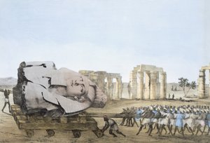 Mode de retrait de la tête du jeune Memnon, de Plates illustrative of the Researches in Egypt and Nubia, Giovanni Battista Belzoni, Pub. 1822 - Agostino Aglio