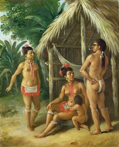 Une famille caribéenne des îles sous le vent devant une hutte, c.1780