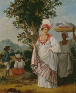 Une créole antillaise assistée par son serviteur noir, vers 1780