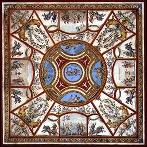 Conception de plafond pour la salle de petit-déjeuner peinte à Kedlestone Hall, Derbyshire, c.1760