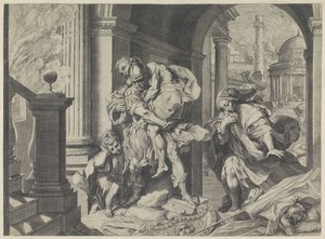 Énée fuit avec sa famille de Troie - Agostino Carracci
