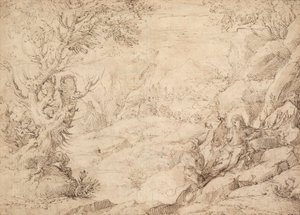 Paysage avec La Tentation du Christ - Agostino Carracci