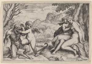 Pan apprivoisant Éros - Agostino Carracci