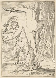 Satyre fouettant une nymphe, vers 1590-95 - Agostino Carracci