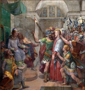 Passion : « Christ devant Ponce Pilate (Pontius Pilatius) » Fresque d