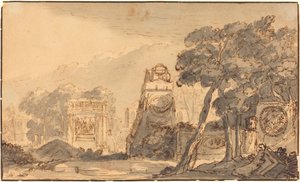 Paysage avec tombes anciennes - Agostino Mitelli