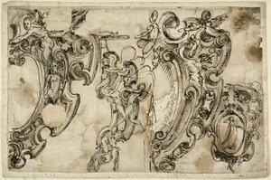 Esquisses de motifs décoratifs (recto) ; Esquisse de motif décoratif (verso) - Agostino Mitelli