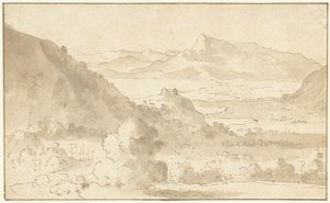 Paysage de montagne avec un lac et un château - Agostino Tassi (possibly)