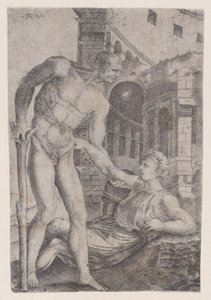 Un homme aidant un autre à se relever, vers 1514-36 - Agostino Veneziano
