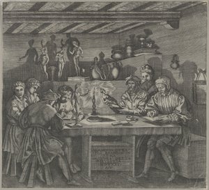 Baccio Bandinelli dans son atelier tenant une statuette de Vénus, étudiants dessinant, 1531 - Agostino Veneziano