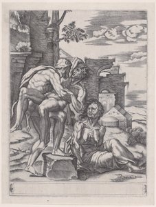 Hercule et Antée, daté de 1533 - Agostino Veneziano