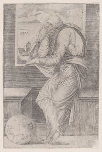 Philosophe Assis près d