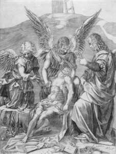 Le corps du Christ soutenu par trois anges, 1516 - Agostino Veneziano