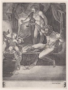 Le jeune Hercule dans son berceau, daté 1533 - Agostino Veneziano