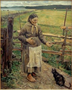 Vieille femme avec chat - Akseli Valdemar Gallen Kallela