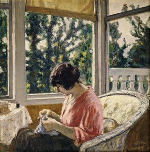 Young Woman Sewing ; Jeune Femme Cousant, c.1913 (huile sur toile)
