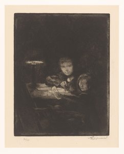 Enfants dessinant au crépuscule - Albert Besnard (signed by artist)