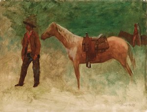 Cowboy debout avec cheval - Albert Bierstadt