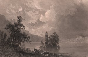 Vue du lac Esther, Sierra Nevada, Californie, États-Unis, gravure sur acier par Robert Hinshelwood (1812-après 1875) d