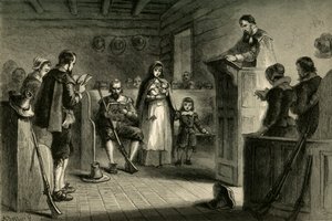 Culte public à Plymouth par les Pèlerins, 1877 - Albert Bobbett