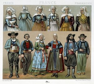 Costumes bretons du 19e siècle - dans « Le costume ancien et historique » par Racinet - Albert Charles August Racinet