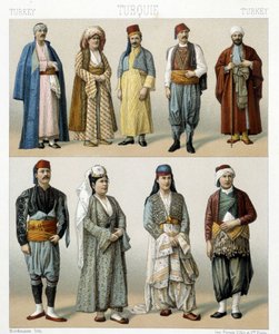 Costumes turcs du 19ème siècle. Illustration dans « Le costume historique » de Racinet - Albert Charles August Racinet