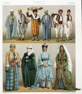 Costumes turcs du XIXe siècle. Illustration dans « Le costume historique » par Racinet - Albert Charles August Racinet