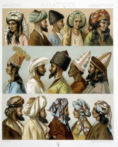 Coiffures asiatiques - dans « Le costume historique » par Racinet, fin du 19e siècle - Albert Charles August Racinet