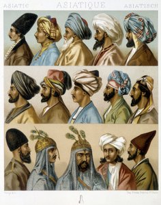 Coiffures masculines asiatiques - dans « Le costume historique » par Racinet, fin du 19e siècle