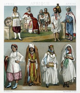 Costumes barbaresques (Afrique). Illustration dans « Le costume historique » par Racinet - Albert Charles August Racinet