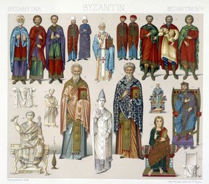 Costumes byzantins. Illustration dans « Le costume historique » par Racinet - Albert Charles August Racinet