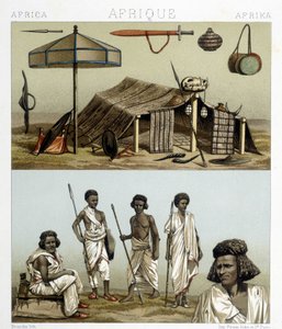 Camp et vêtements traditionnels de Nubie. Illustration dans « Le costume historique » de Racinet - Albert Charles August Racinet