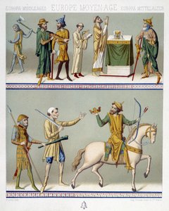 Costumes civils au Moyen Âge - dans « Le costume historique » par Racinet - Albert Charles August Racinet
