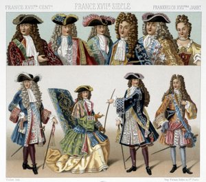 Costumes et coiffures de la noblesse française au 18e siècle. Illustration dans « Le costume historique » par Racinet - Albert Charles August Racinet