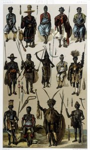 Costumes de Guinée, Sénégal et Gabon. Illustration dans « Le costume historique » par Racinet